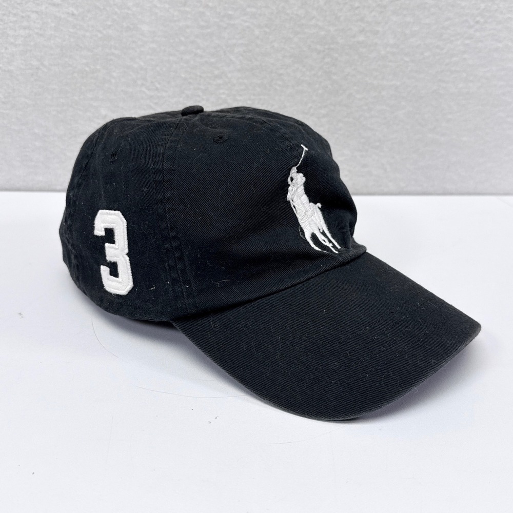 Polo Ralph Lauren Big Pony Cap Hat Mens One Size Fits All Black Leather Strap